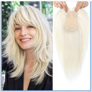 Flufymooz 100% Real Human Hair Toppers, 12”, 360°Coverage Wiglet,White Blonde